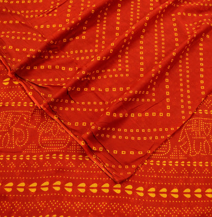 Indian Vintage Sari Red Pure Cotton Bandhani Printed Sarees 5yd Sewing Craft Fabric Dress Making Soft Sarong Quilting Crafting Used