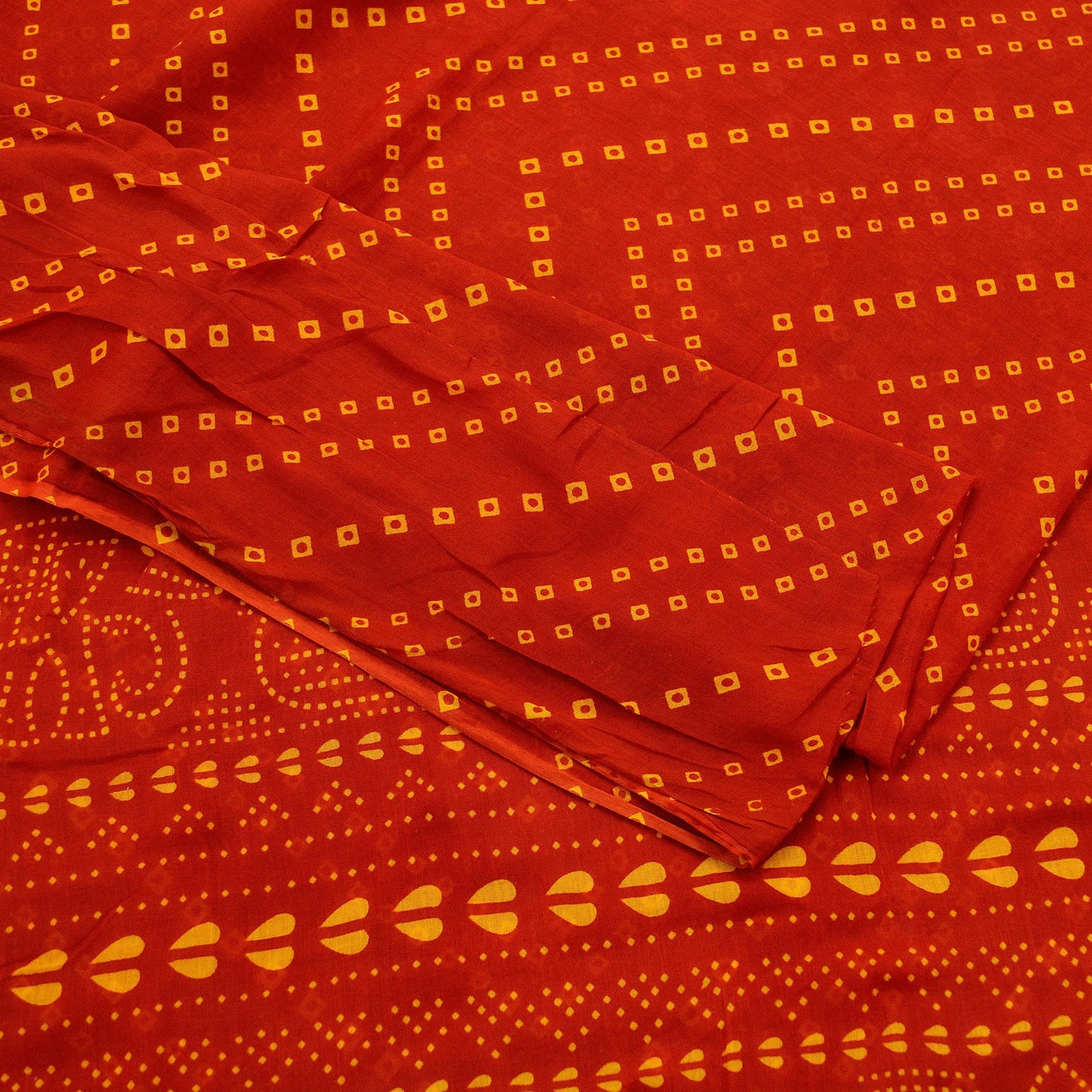 Indian Vintage Sari Red Pure Cotton Bandhani Printed Sarees 5yd Sewing Craft Fabric Dress Making Soft Sarong Quilting Crafting Used