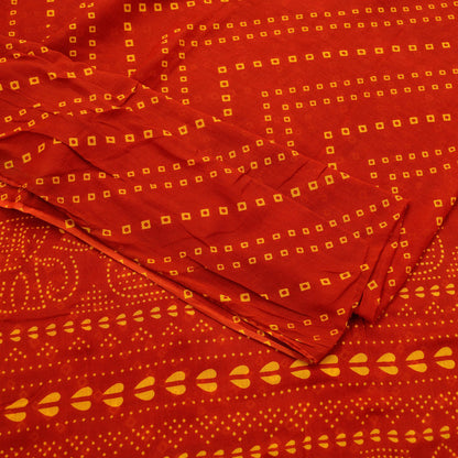 Indian Vintage Sari Red Pure Cotton Bandhani Printed Sarees 5yd Sewing Craft Fabric Dress Making Soft Sarong Quilting Crafting Used