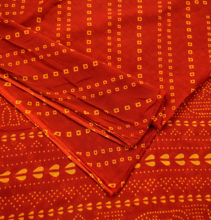 Indian Vintage Sari Red Pure Cotton Bandhani Printed Sarees 5yd Sewing Craft Fabric Dress Making Soft Sarong Quilting Crafting Used