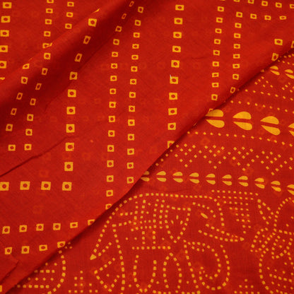 Indian Vintage Sari Red Pure Cotton Bandhani Printed Sarees 5yd Sewing Craft Fabric Dress Making Soft Sarong Quilting Crafting Used