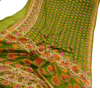 Indian Vintage Green Saree Printed Pure Cotton Sari Craft Fabric 5Yd Sewing Soft Sarong Wrap Boho Floral Dress Making Quilting Crafting Used