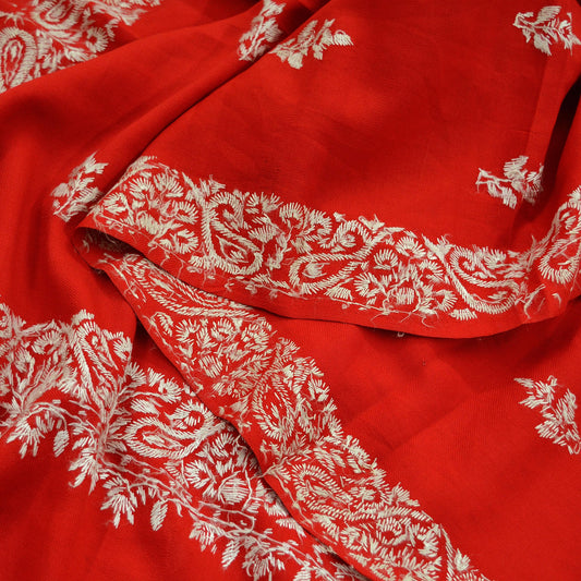 Vintage Shawl Red Pure Woolen Shawl Handmade Embroidered Long Throw Stole Warm Stole Floral Design