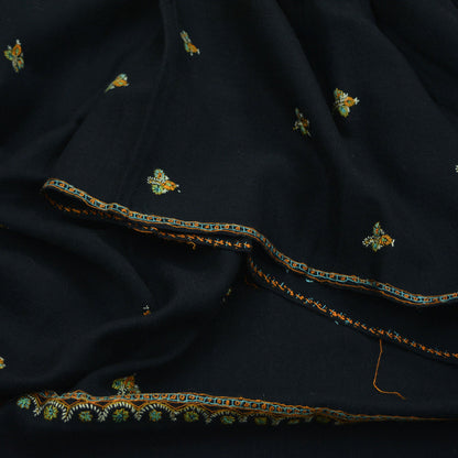 Vintage Black Pure Woolen Shawl Handmade Suzani Long Throw Stole Warm Stole Floral Design