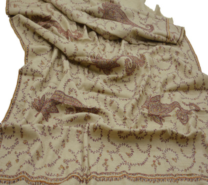 Vintage Brown Shawl Pure Woolen Handmade Suzani Long Throw Stole Warm Stole Paisley Design Soft