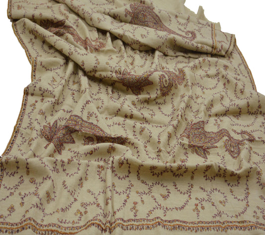 Vintage Brown Shawl Pure Woolen Handmade Suzani Long Throw Stole Warm Stole Paisley Design Soft