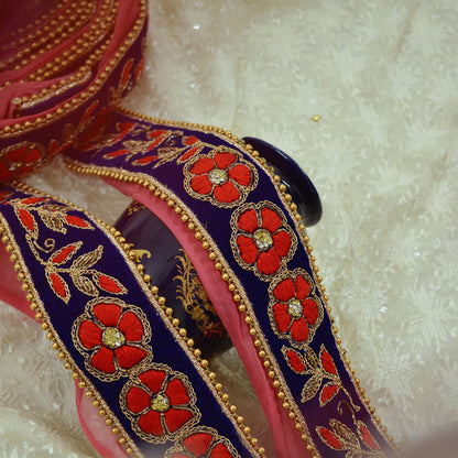 Indian Vintage Royal Blue Sari Border Hand Embroidered Craft Trim Lace Sewing Ribbon Velvet Dress Making For Designing Quilting Crafting