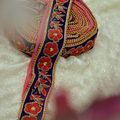 Indian Vintage Royal Blue Sari Border Hand Embroidered Craft Trim Lace Sewing Ribbon Velvet Dress Making For Designing Quilting Crafting
