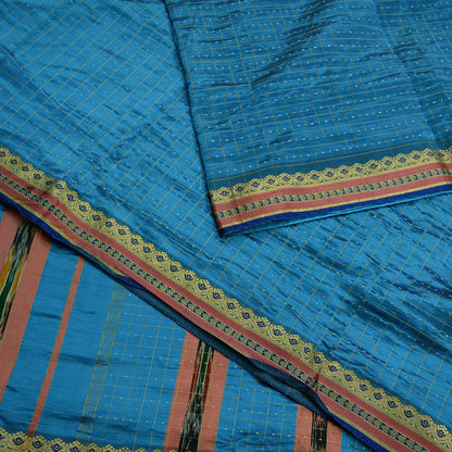 Indian Vintage Sari Blue Mysore Silk Woven Sarees Craft Fabric 5Yd Ethnic South silk Dress Making Crafting Upcycle Quilting Zari Border