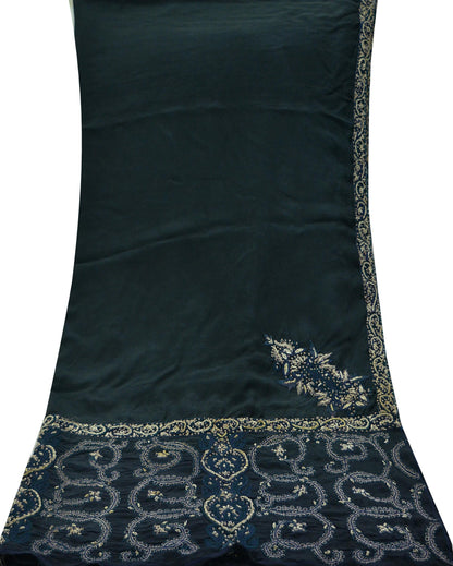 Indian Vintage Heavy Black Dupatta Pure Crepe Silk Long Stole Hand Embroidered Scarves Dabka Zardozi Zari Stole