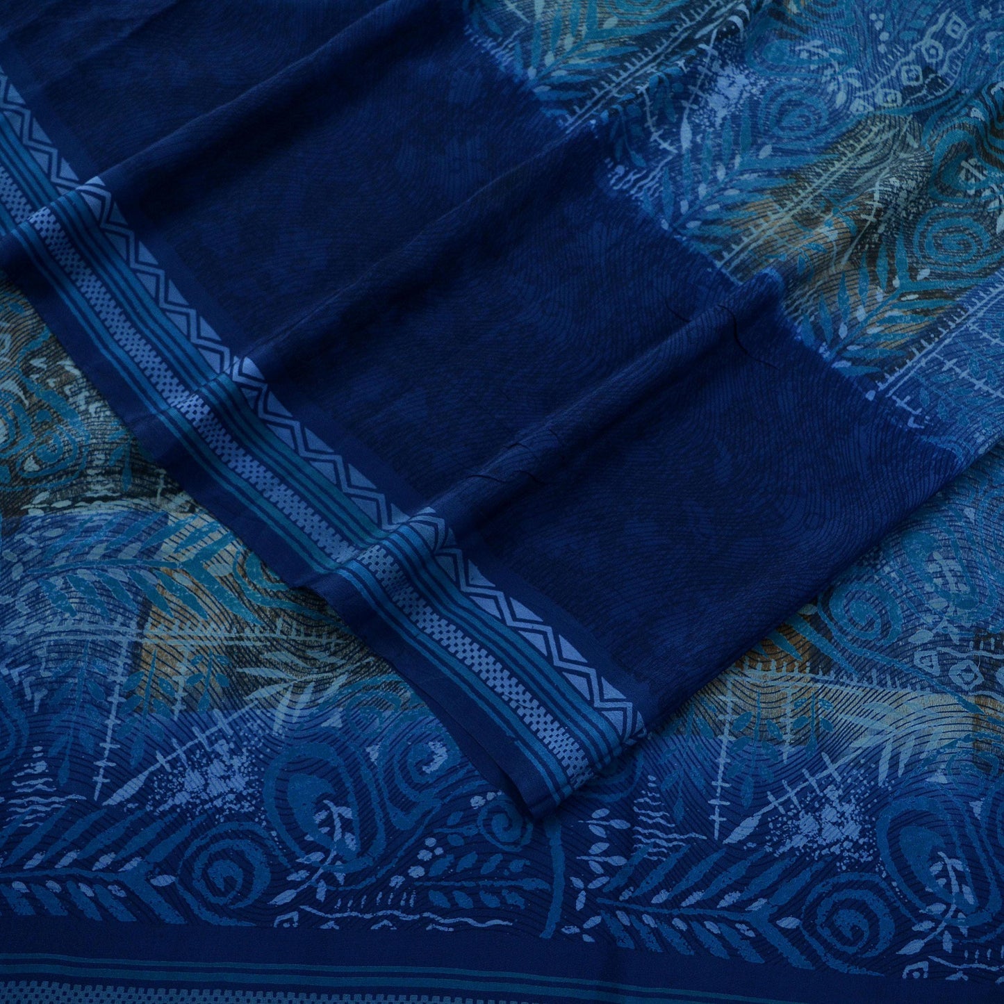 Indian Vintage Blue Saree Pure Crepe Silk Printed Sari 5yd Sewing Floral Soft Craft Fabric Wrap Dress making Crafting Quilting Upcycle