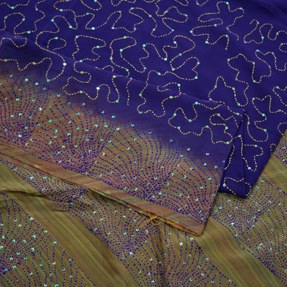 Indian Vintage Sari Purple Pure Crepe Silk Hand Embroidered Kantha Saree 5yd Craft Fabric Sewing Floral Soft Dress making Crafting