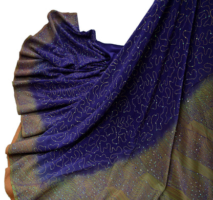 Indian Vintage Sari Purple Pure Crepe Silk Hand Embroidered Kantha Saree 5yd Craft Fabric Sewing Floral Soft Dress making Crafting