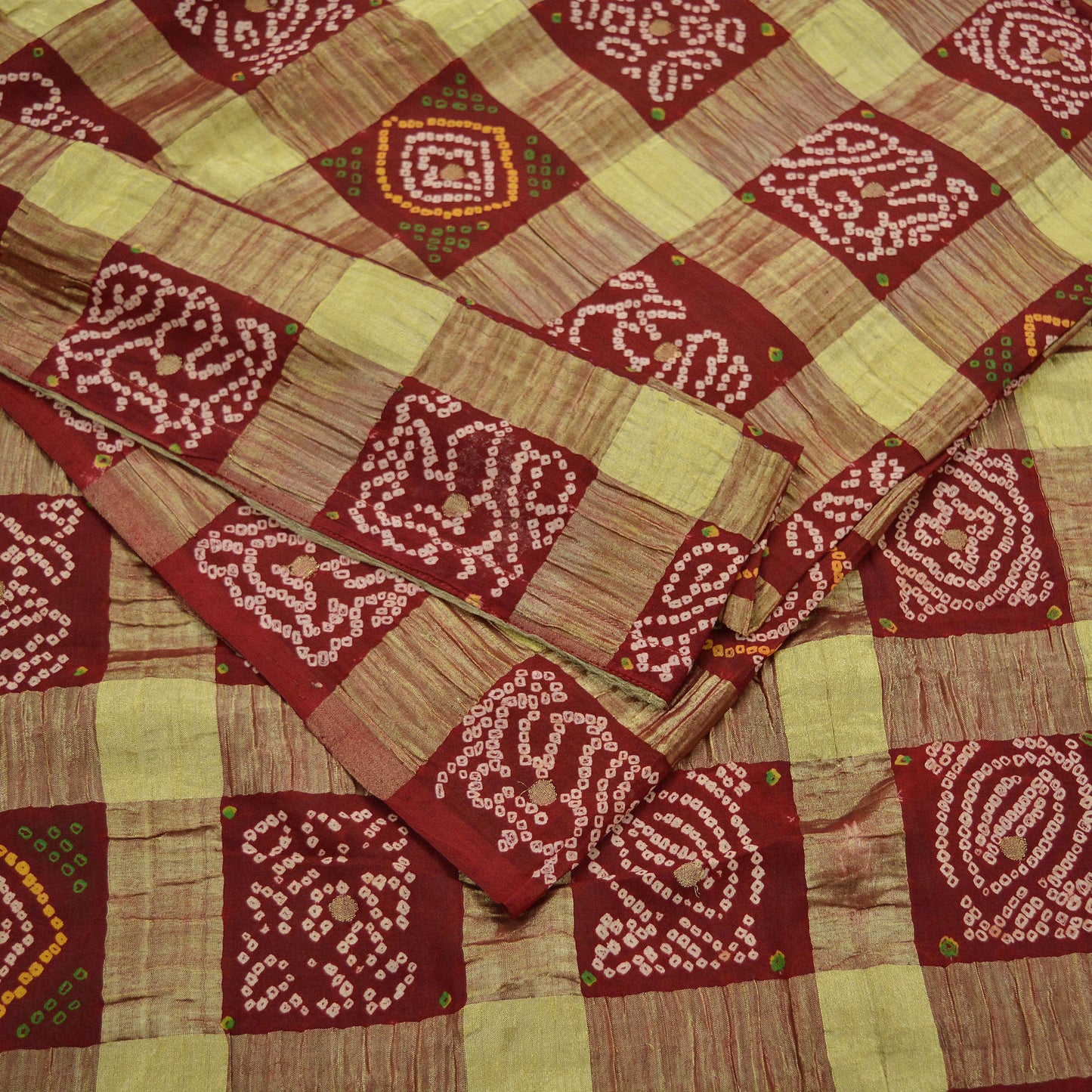 Indian Vintage Red Gharchola Pure Gajji Silk Bandhani Saree in Gharchola Pattern 5yd Soft Zari Ethnic Wedding/ bridal sarees