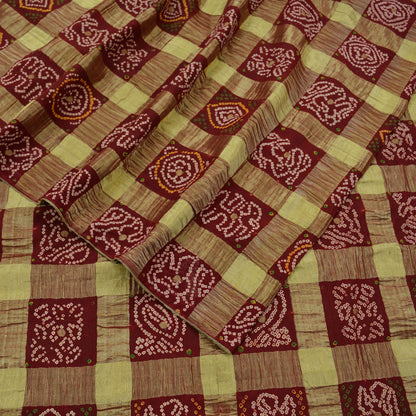 Indian Vintage Red Gharchola Pure Gajji Silk Bandhani Saree in Gharchola Pattern 5yd Soft Zari Ethnic Wedding/ bridal sarees