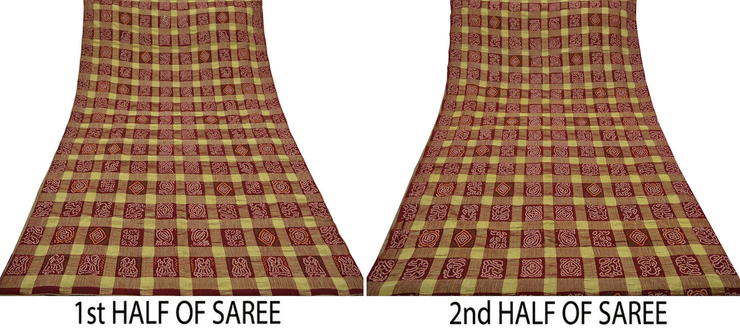 Indian Vintage Red Gharchola Pure Gajji Silk Bandhani Saree in Gharchola Pattern 5yd Soft Zari Ethnic Wedding/ bridal sarees