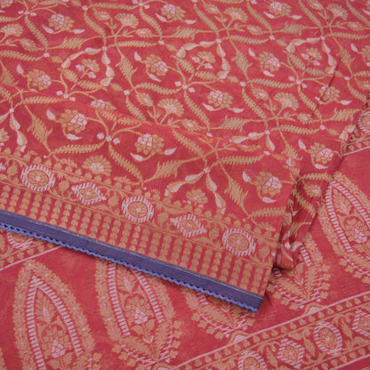 Indian Vintage Sari Red Pure Cotton Hand Woven jamdani sarees Craft Fabric 5Yd Sewing Ethnic Zari Wedding sarees Dress making Crafting