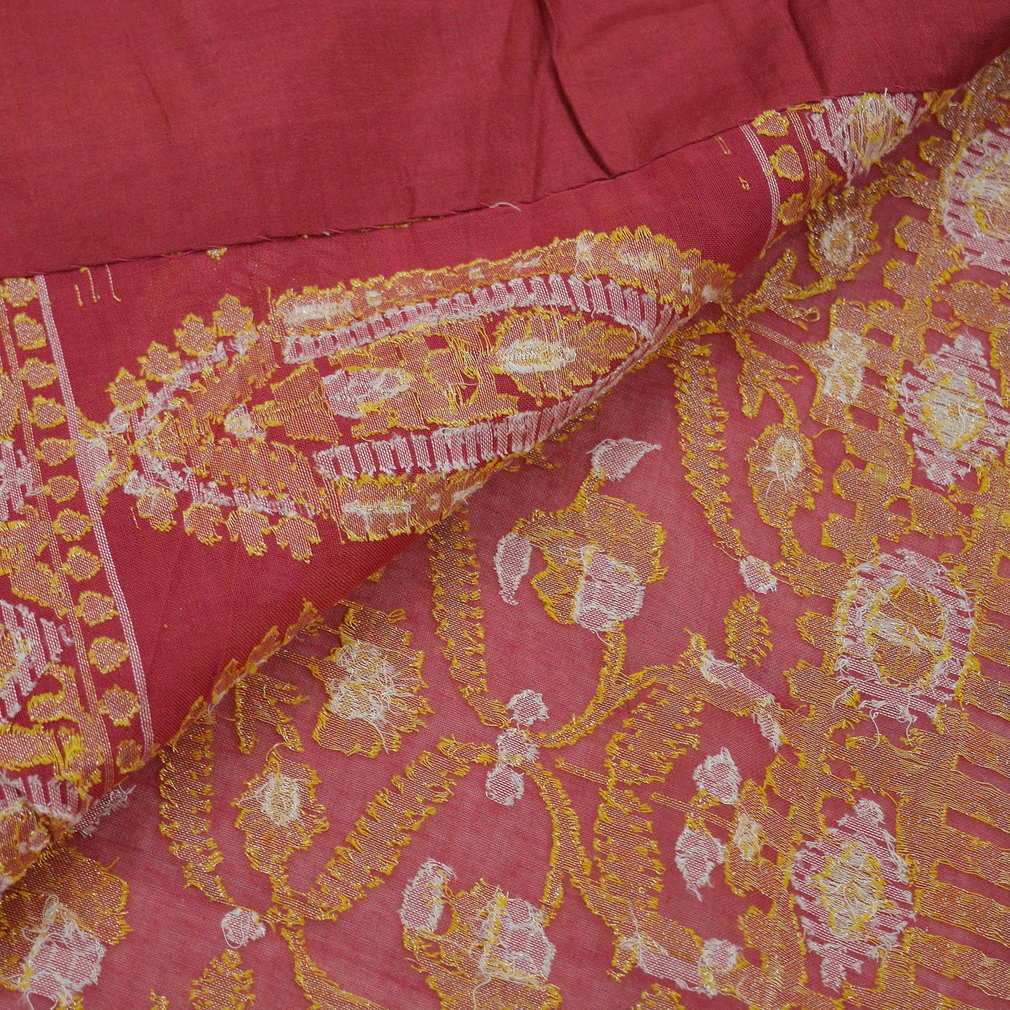 Indian Vintage Sari Red Pure Cotton Hand Woven jamdani sarees Craft Fabric 5Yd Sewing Ethnic Zari Wedding sarees Dress making Crafting