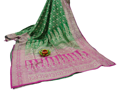 Vintage Sari Heavy Wedding Pure Satin Silk Hand Embroidered Banarsi Brocade Saree Zari/Zardozi/Dabka 5Yd