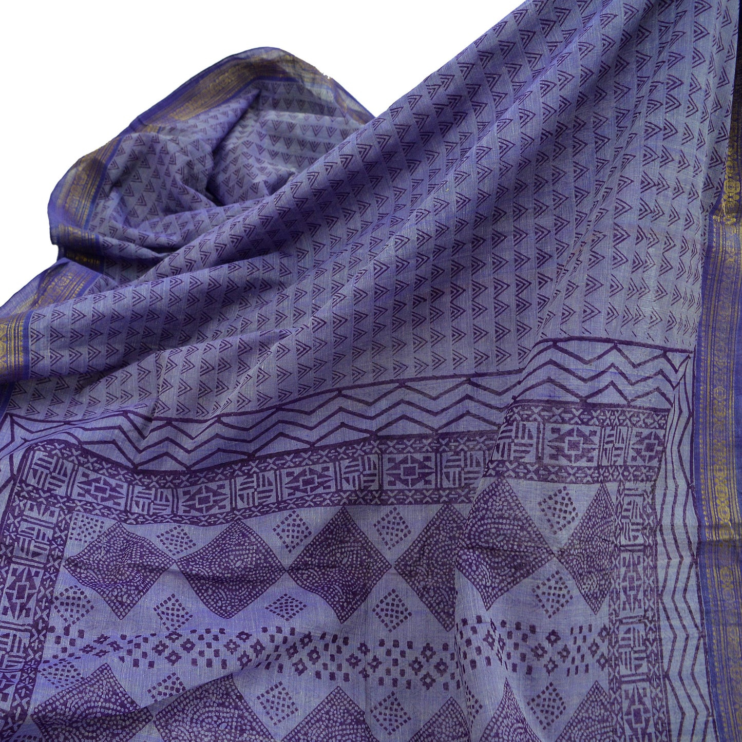 Vintage Sari Purple Pure Cotton Hand Woven Sarees Craft Fabric Zari 5Yd Sewing Soft Crafting Dress making Upcycle Quilting Zigzag