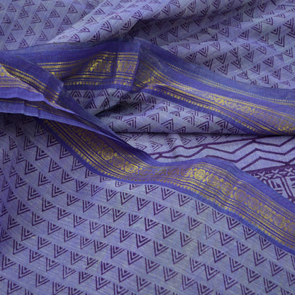 Vintage Sari Purple Pure Cotton Hand Woven Sarees Craft Fabric Zari 5Yd Sewing Soft Crafting Dress making Upcycle Quilting Zigzag