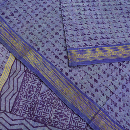 Vintage Sari Purple Pure Cotton Hand Woven Sarees Craft Fabric Zari 5Yd Sewing Soft Crafting Dress making Upcycle Quilting Zigzag