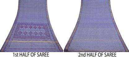 Vintage Sari Purple Pure Cotton Hand Woven Sarees Craft Fabric Zari 5Yd Sewing Soft Crafting Dress making Upcycle Quilting Zigzag
