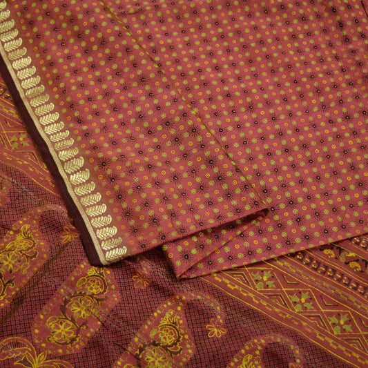 Indian Vintage Sari Pink Mysore Silk Woven Painted Sarees Fabric 5Yd Ethnic South silk Dress Making Crafting Upcycle Quilting Zari Border
