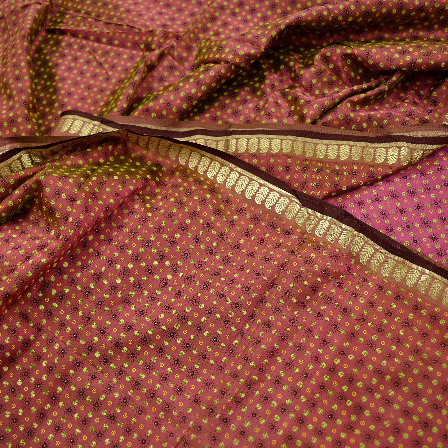 Indian Vintage Sari Pink Mysore Silk Woven Painted Sarees Fabric 5Yd Ethnic South silk Dress Making Crafting Upcycle Quilting Zari Border