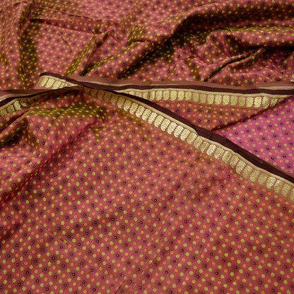 Indian Vintage Sari Pink Mysore Silk Woven Painted Sarees Fabric 5Yd Ethnic South silk Dress Making Crafting Upcycle Quilting Zari Border