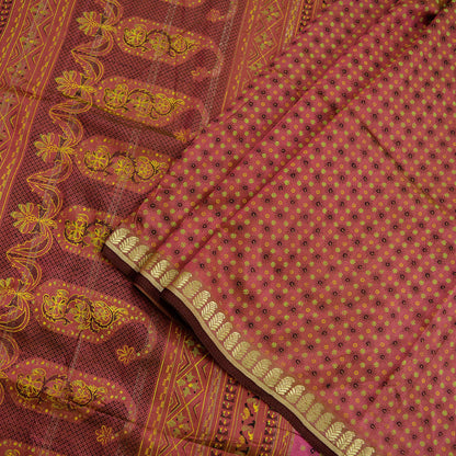 Indian Vintage Sari Pink Mysore Silk Woven Painted Sarees Fabric 5Yd Ethnic South silk Dress Making Crafting Upcycle Quilting Zari Border