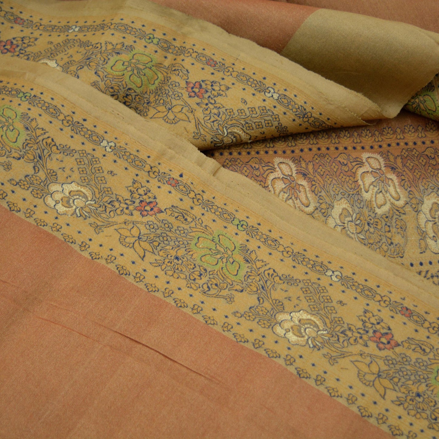 Indian Vintage Sarees Rusty & Beige 100% Pure Silk  Hand Woven Sari Craft Fabric 5Yd Ethnic Floral Zari Dress making Crafting Upcycle