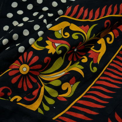 Indian Vintage Sari Black Printed 100% Pure Cotton Sarees Craft Fabric 5Yd Sewing Sarong Wrap Boho Floral Dress making Crafting Quilting