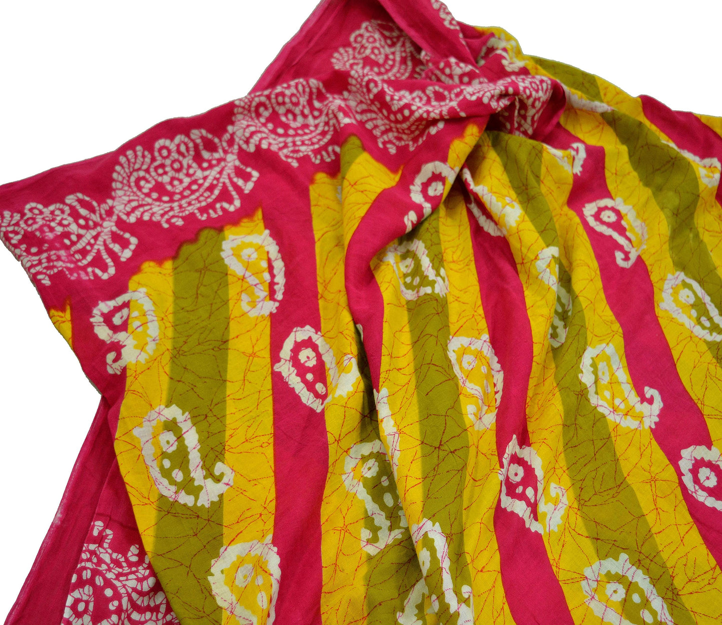 Indian Vintage Sari Yellow & Pink Printed Pure Cotton Sarees Craft Fabric 5Yd Soft Sewing Sarong Wrap Boho Floral Quilting Dress making