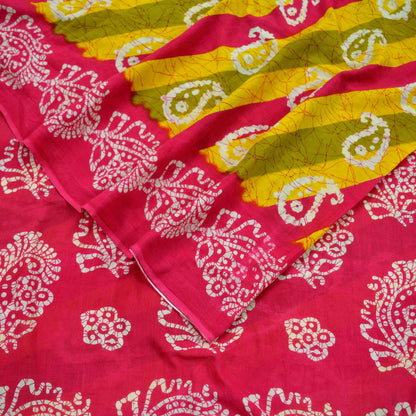 Indian Vintage Sari Yellow & Pink Printed Pure Cotton Sarees Craft Fabric 5Yd Soft Sewing Sarong Wrap Boho Floral Quilting Dress making