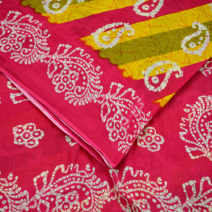 Indian Vintage Sari Yellow & Pink Printed Pure Cotton Sarees Craft Fabric 5Yd Soft Sewing Sarong Wrap Boho Floral Quilting Dress making