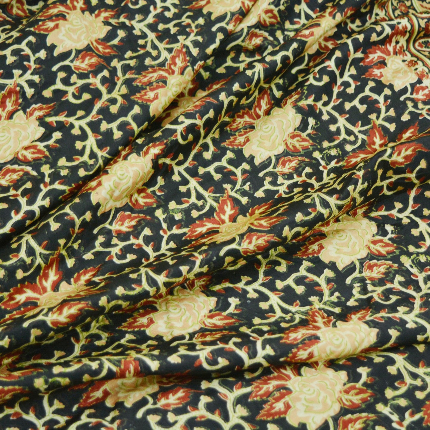 Indian Vintage Sari Black Printed Pure Silk Sarees Craft Fabric 5yd Sewing Floral Soft Dress Designing for Crafting Quilting Upcycle Wrap