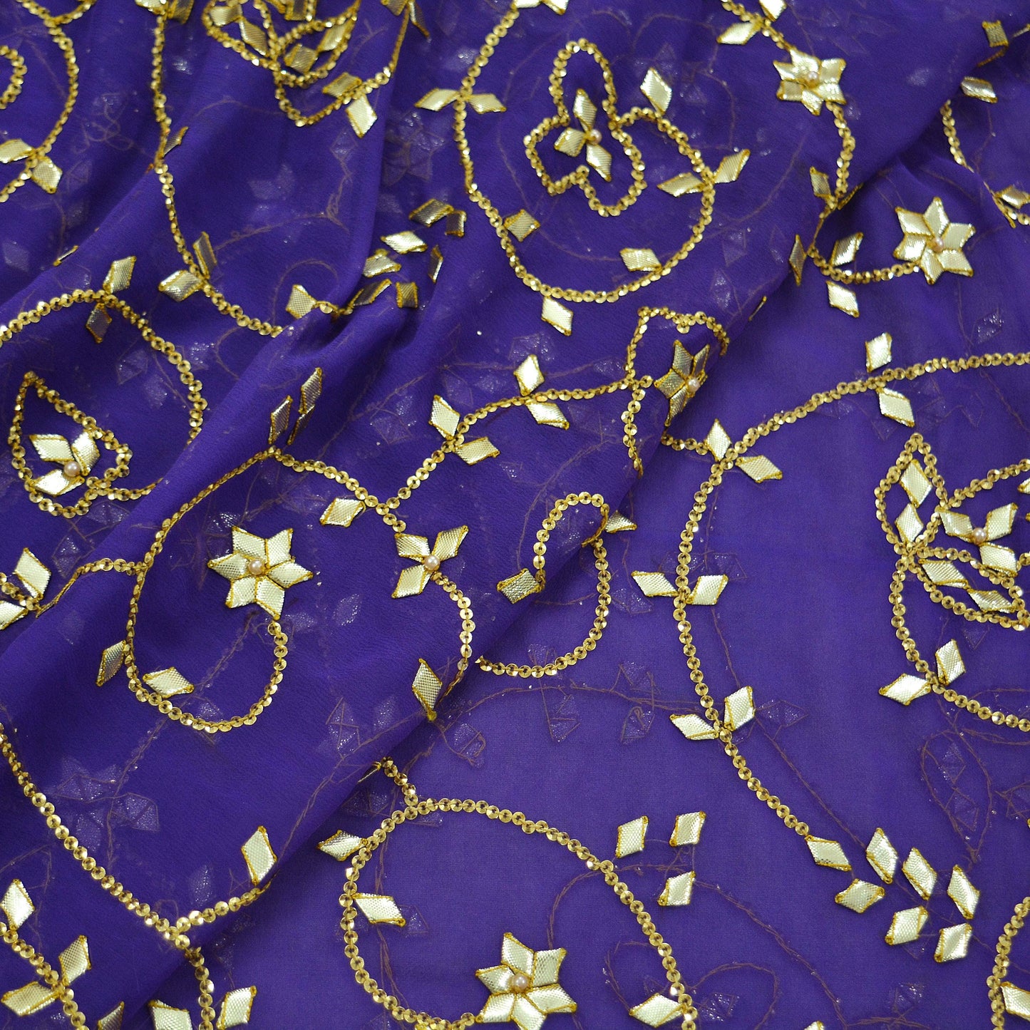 Indian Vintage Heavy Dupatta Purple American Georgette Long Stole Golden Gota Patti Work Scarves Veil Soft