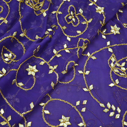 Indian Vintage Heavy Dupatta Purple American Georgette Long Stole Golden Gota Patti Work Scarves Veil Soft