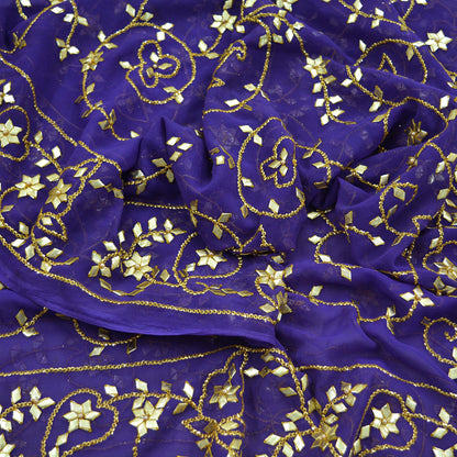 Indian Vintage Heavy Dupatta Purple American Georgette Long Stole Golden Gota Patti Work Scarves Veil Soft