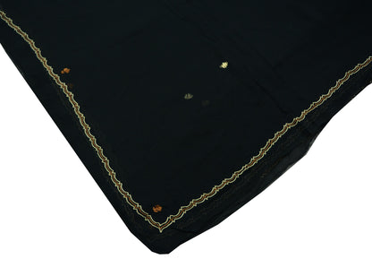 Indian Vintage Black Dupatta Pure Chiffon silk Long Stole Hand Embroidered Scarves Floral Design Stole Veil Wrap Zari Zardozi