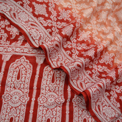 Indian Vintage Red & Peach Dupatta Long Stole Pure Silk Hand Woven Scarves Veil Scarf Wrap Paisley Party wear