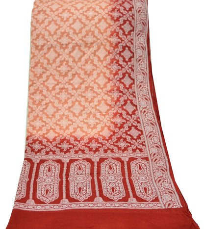 Indian Vintage Red & Peach Dupatta Long Stole Pure Silk Hand Woven Scarves Veil Scarf Wrap Paisley Party wear