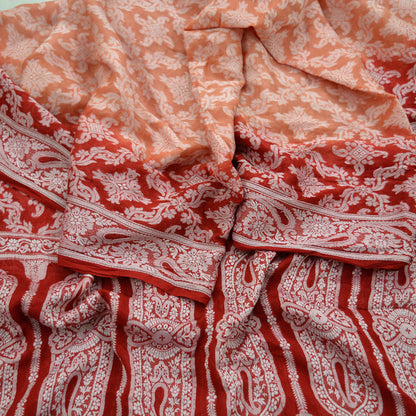 Indian Vintage Red & Peach Dupatta Long Stole Pure Silk Hand Woven Scarves Veil Scarf Wrap Paisley Party wear