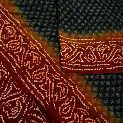 Indian Vintage Sari Black & Maroon Pure Crepe Silk Bandani Printed Sarees 5yd Craft Fabric Sewing Soft Wrap Dress making Crafting Quilting