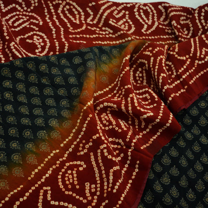 Indian Vintage Sari Black & Maroon Pure Crepe Silk Bandani Printed Sarees 5yd Craft Fabric Sewing Soft Wrap Dress making Crafting Quilting