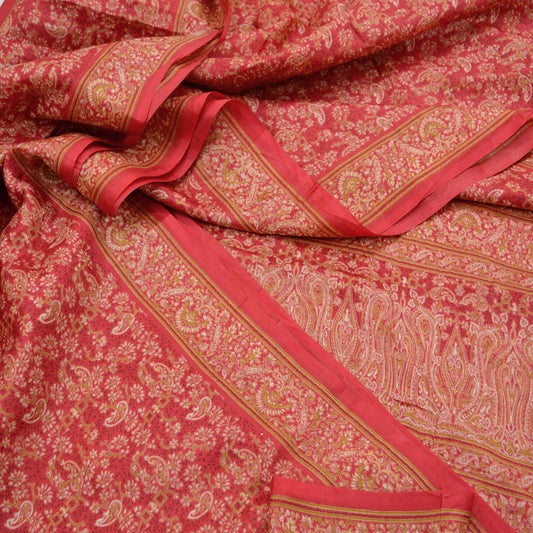 Indian Vintage Sari Red Pure Silk Printed Sarees 6yd Sewing Craft Fabric Dress Making Soft Wrap Paisley Crafting Quilting Upcycle Used