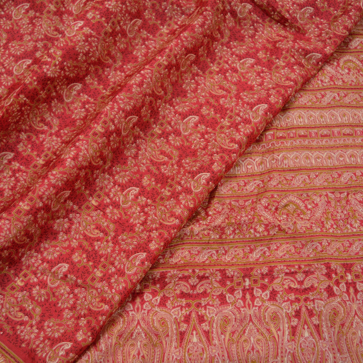 Indian Vintage Sari Red Pure Silk Printed Sarees 6yd Sewing Craft Fabric Dress Making Soft Wrap Paisley Crafting Quilting Upcycle Used