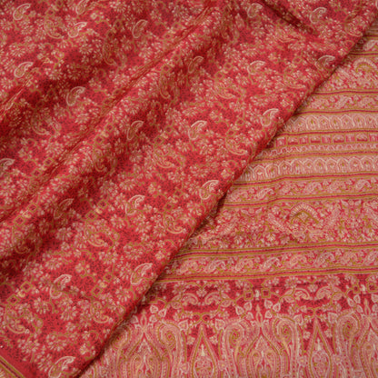 Indian Vintage Sari Red Pure Silk Printed Sarees 6yd Sewing Craft Fabric Dress Making Soft Wrap Paisley Crafting Quilting Upcycle Used