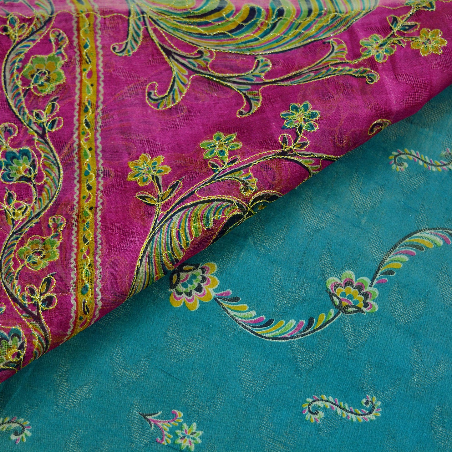 Indian Vintage Sari 100% Pure Silk Green & Pink Hand Beaded Zari Sarees Ethnic Floral 6yd Sequins Dress making Crafting Quilting